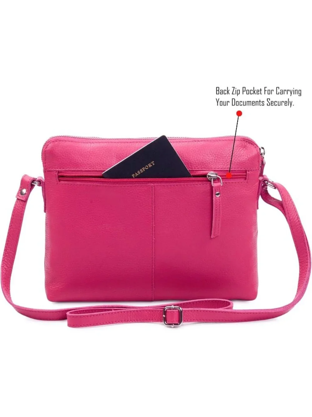 Women's Hot Pink Genuine Leather Sling Purse with Adjustable Strap Crossbody bag